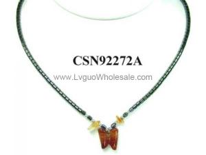 Semi precious Stone Butterfly Pendant Hematite Beads Stone Chain Choker Fashion Women Necklace